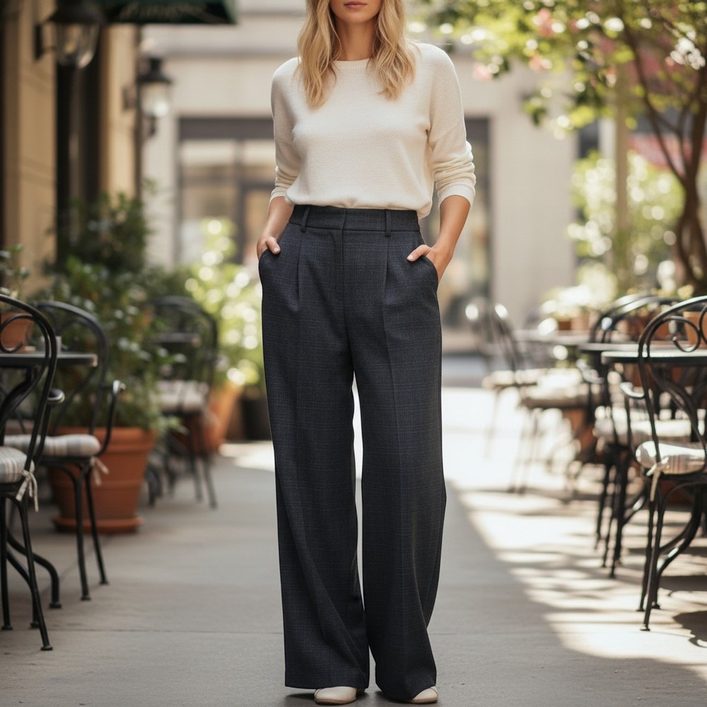 Democracy Ab solution Wide Leg Trousers Charcoal Grey Plaid Pants Size 16 Office